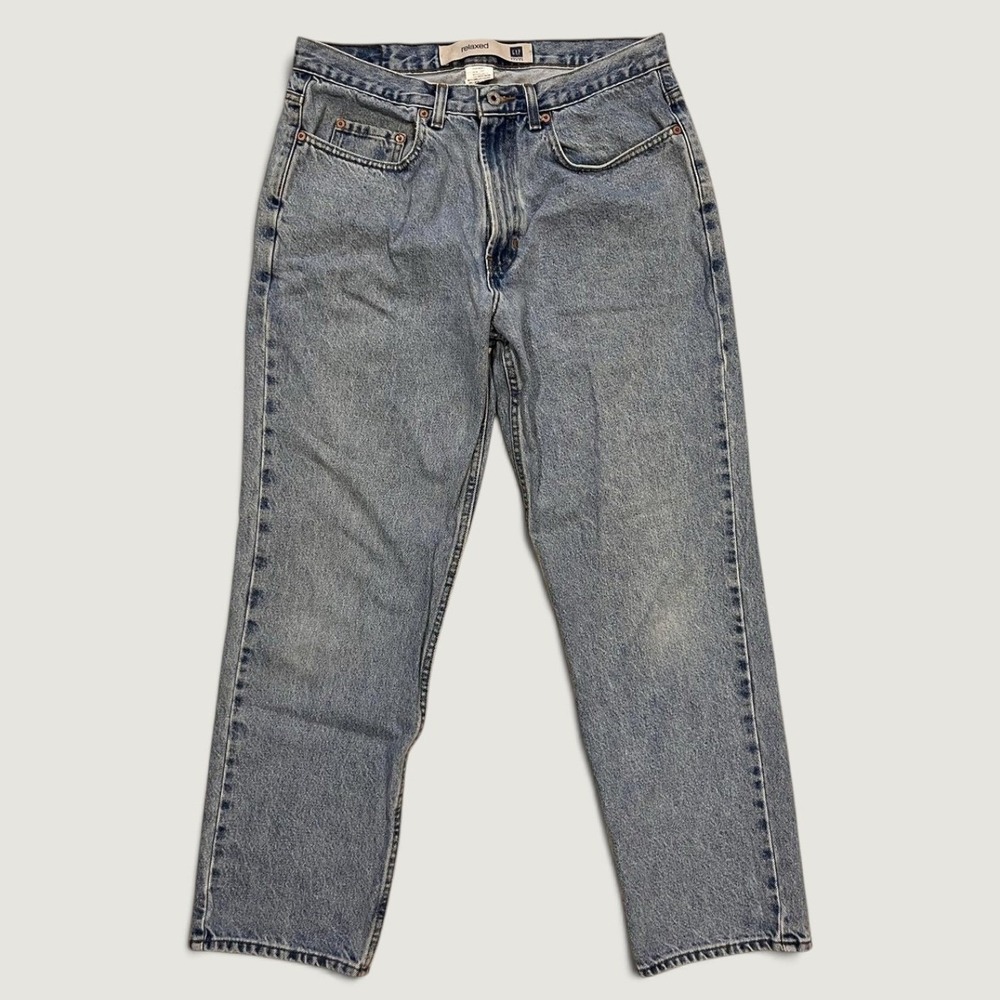 GAP Jeans Mens 34x30 Blue Medium Wash Relaxed Fit Straight Leg Denim Zip Fly